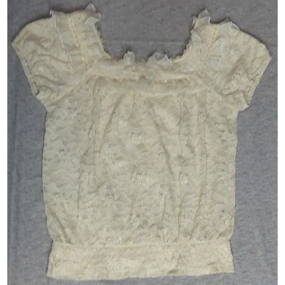 American Rag-Cie Ivory Floral Lace top Nylon/Spandex Medium Sequins, Ruffles - Picture 5 of 8